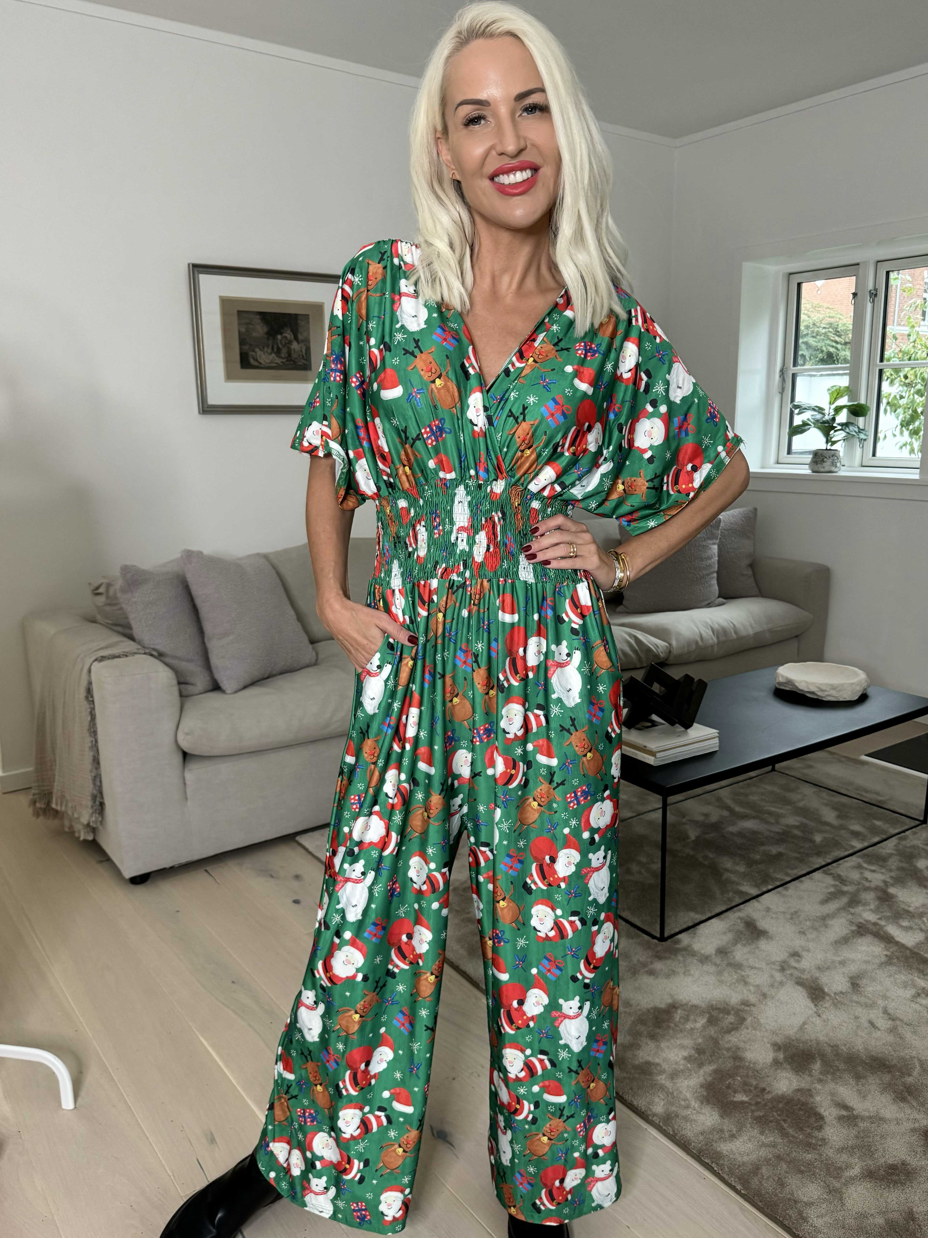 Pams Christmas Jumpsuit - Elastisk buksedragt med julemotiver